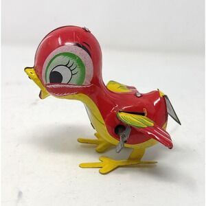 1960´s Mikuni Japan Vtg Wind up Litho Tin Toy Chick Hopping Bird Rare Antique
